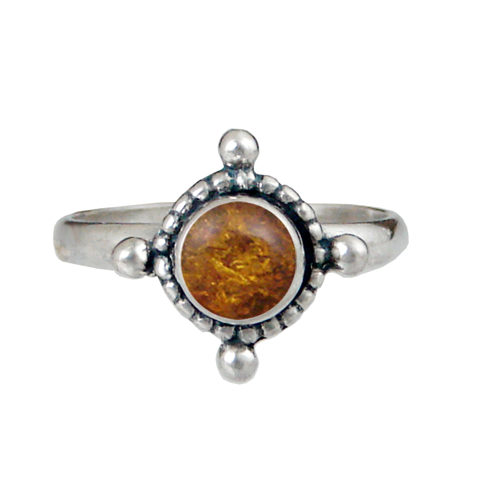 Sterling Silver Dainty Gemstone Ring With Amber Size 7